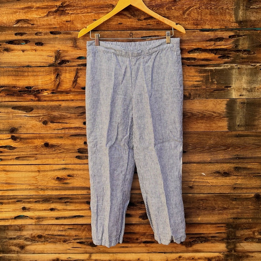 CHICO’S | Linen Blue and White Striped Chinos S
